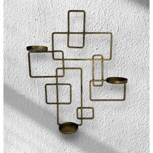 Mid Century Modern Brass Wall Candle Sconce Holder Wall Decor Gold Tone 15"